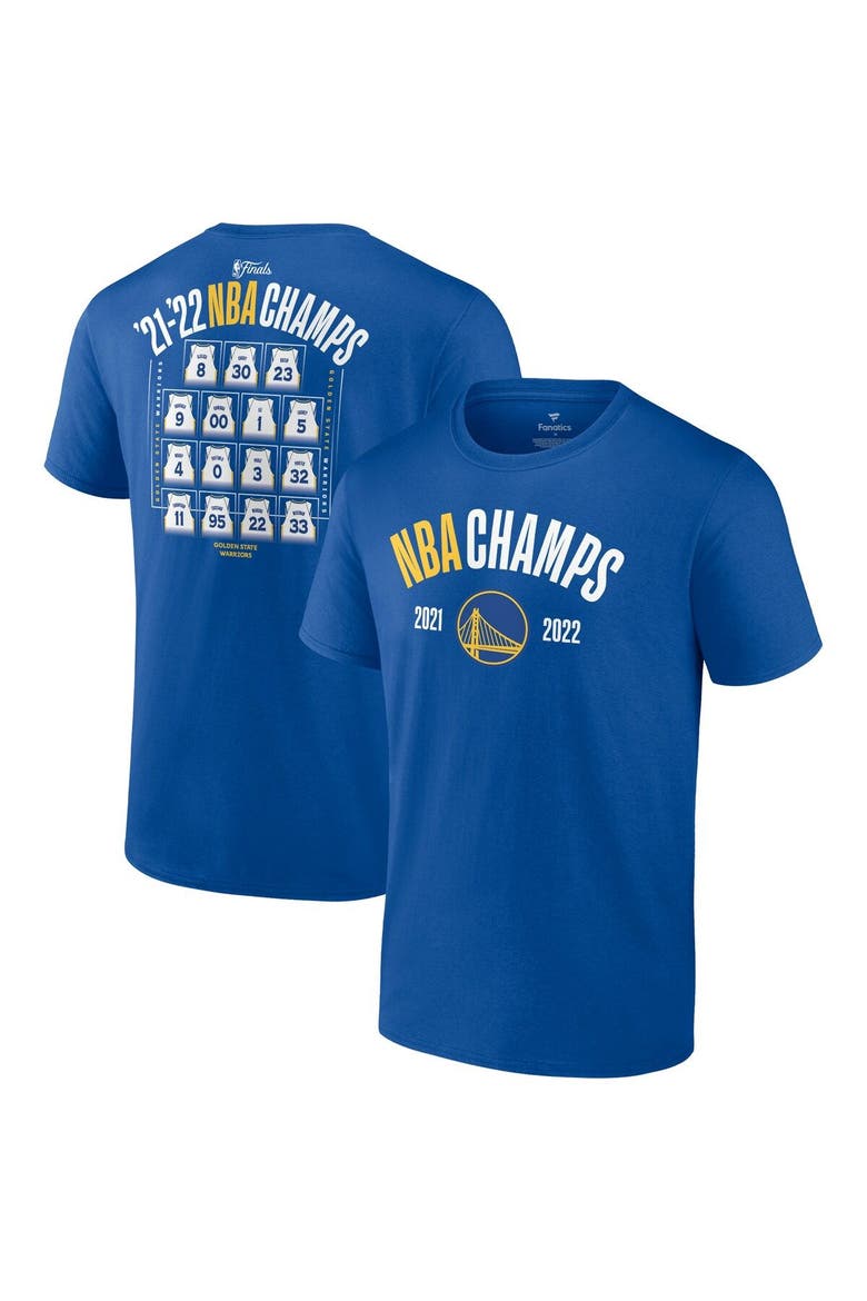 Men's Fanatics Branded Royal Golden State Warriors 2022 NBA Finals Champions Final Buzzer Jersey Roster T-Shirt, Main, color, Royal