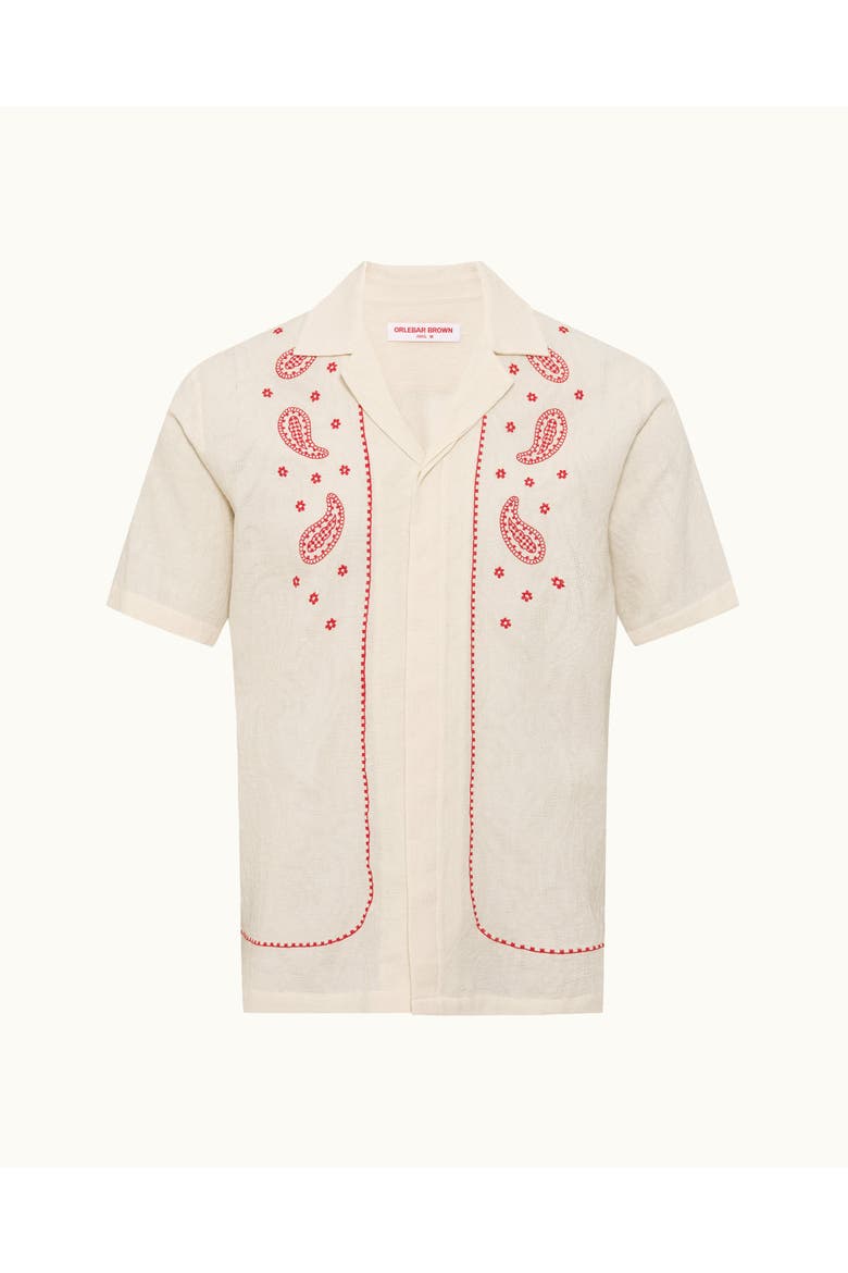 Maitan Embroidery Relaxed Fit Paisley Embroidery Shirt, Alternate, color, White Sand/Vermillion