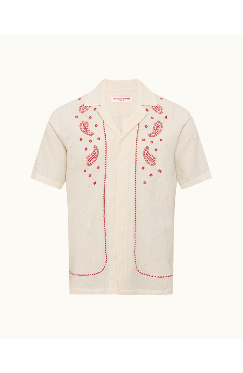 Orlebar Brown Maitan Embroidery Relaxed Fit Paisley Embroidery Shirt, Alternate, color, White Sand/Vermillion