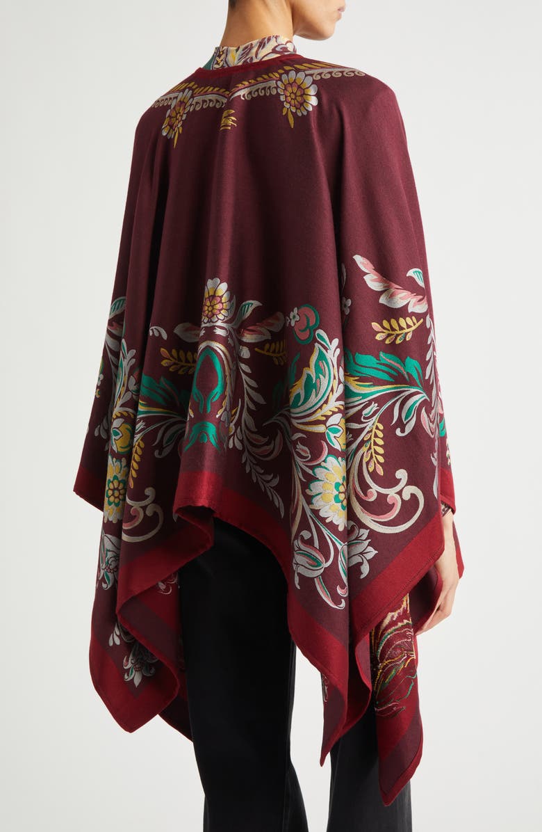 Etro Floral Jacquard Cape, Alternate, color, Bordeaux X0866