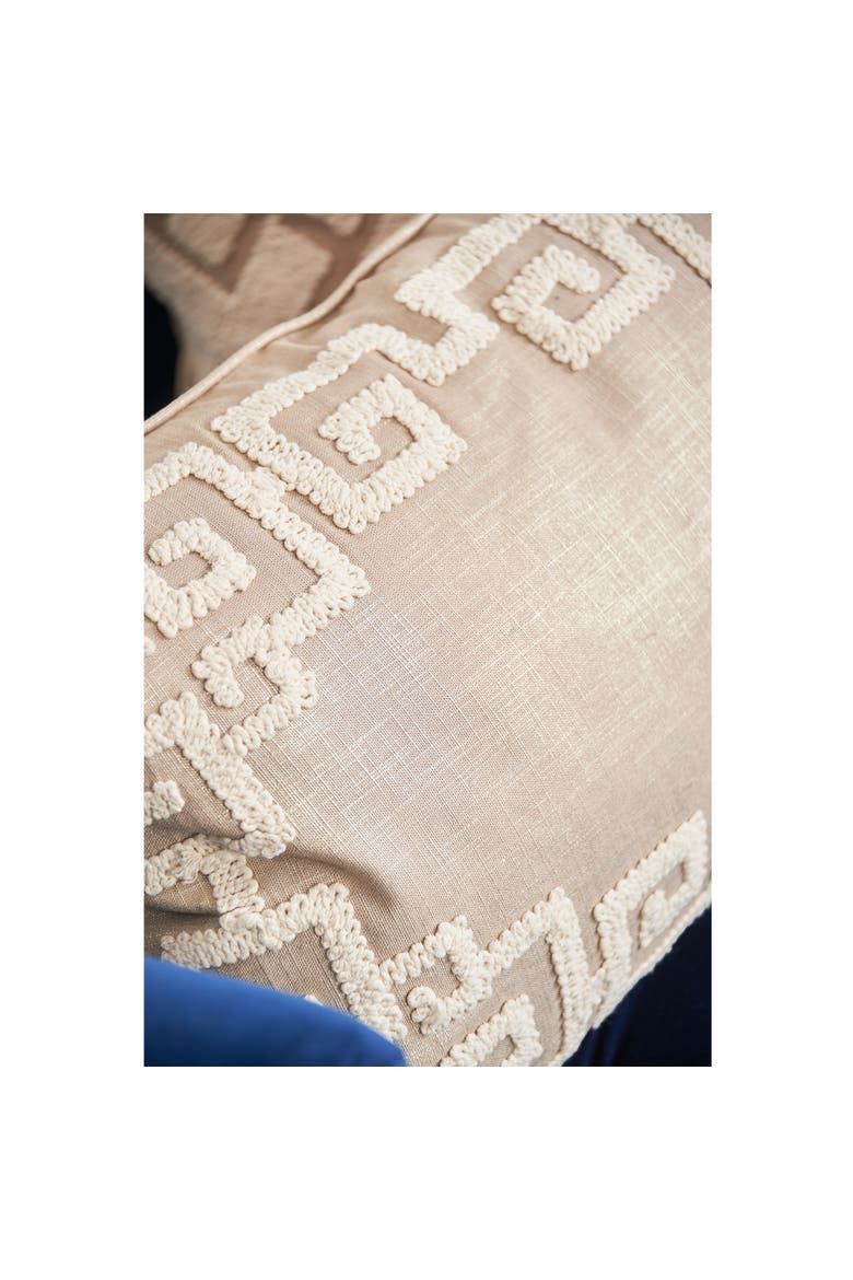 Gaia Dimensional Greek Key Solid Natural Tan Cotton Decorative Throw Pillow, 14" x 22" With Insert, Alternate, color, Brown