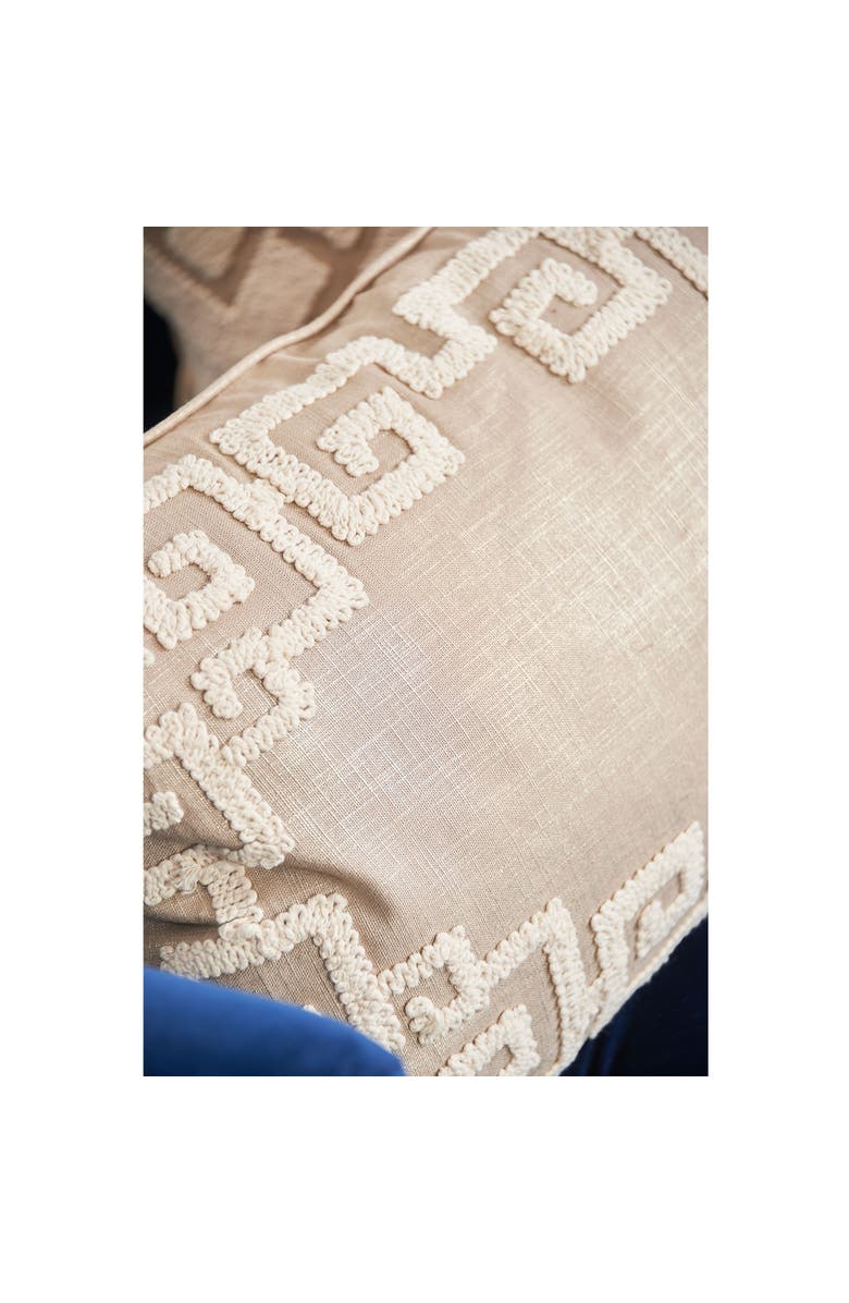 ELISABETH YORK Gaia Dimensional Greek Key Solid Natural Tan Cotton Decorative Throw Pillow, 14" x 22" With Insert, Alternate, color, Brown