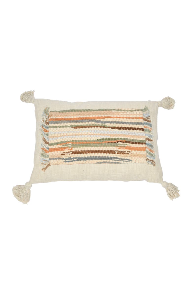 Storied Home Woven Cotton Slub Lumbar Pillow with Applique, Fringe and Tassels, Cover Only, Main, color, Cream