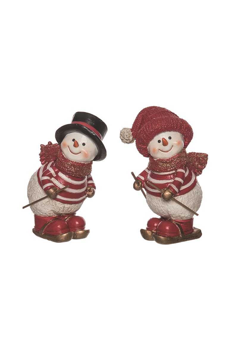 Transpac Resin Skiing Snowman Figurine Set of 2 Christmas Decor, Main, color,