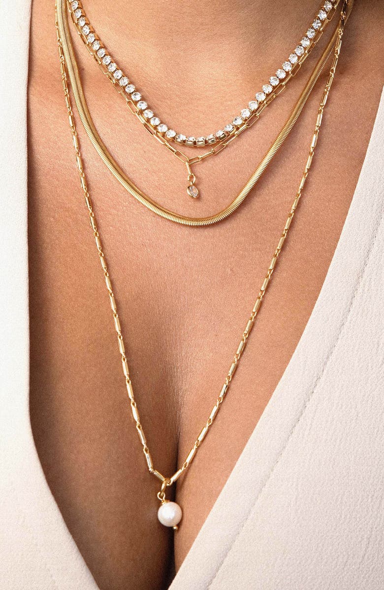 Ettika Maximalist Layered Crystal & Faux Pearl Necklace, Alternate, color, Gold