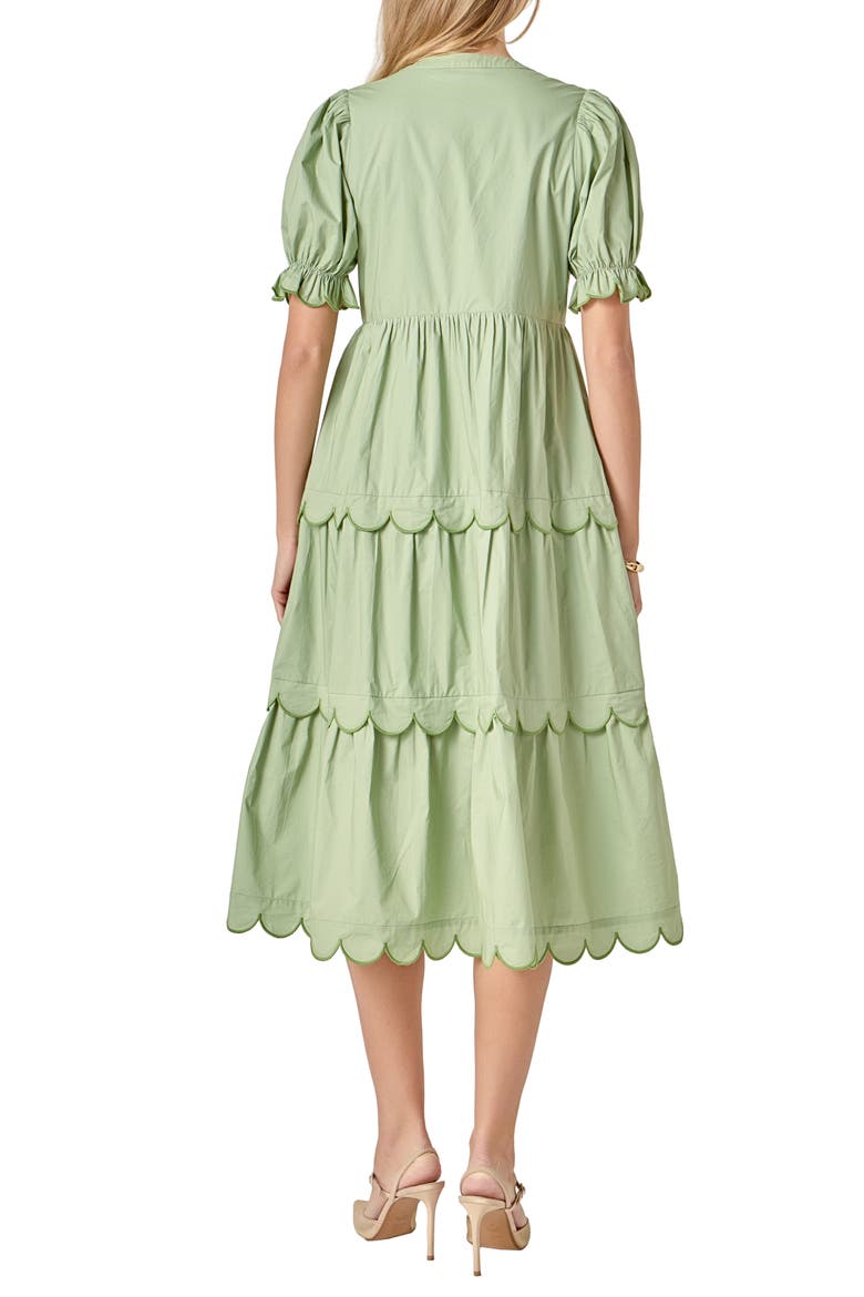 Contrast Scalloped Trim Cotton Midi Dress, Alternate, color, SAGE/ GREEN