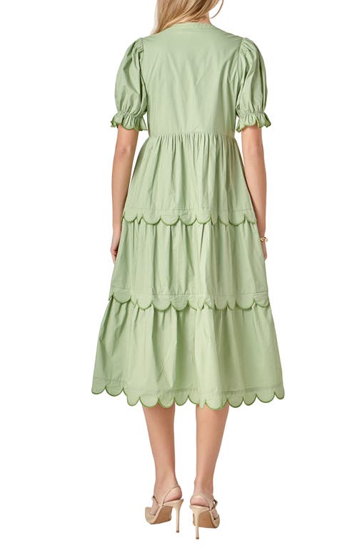 English Factory Contrast Scalloped Trim Cotton Midi Dress In Gray