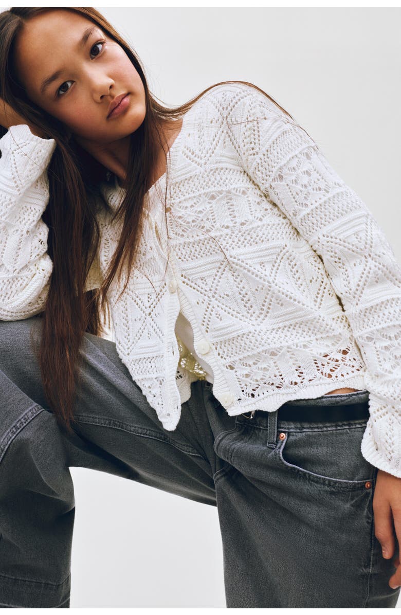 H&M Crochet-look Cardigan, Alternate, color, White