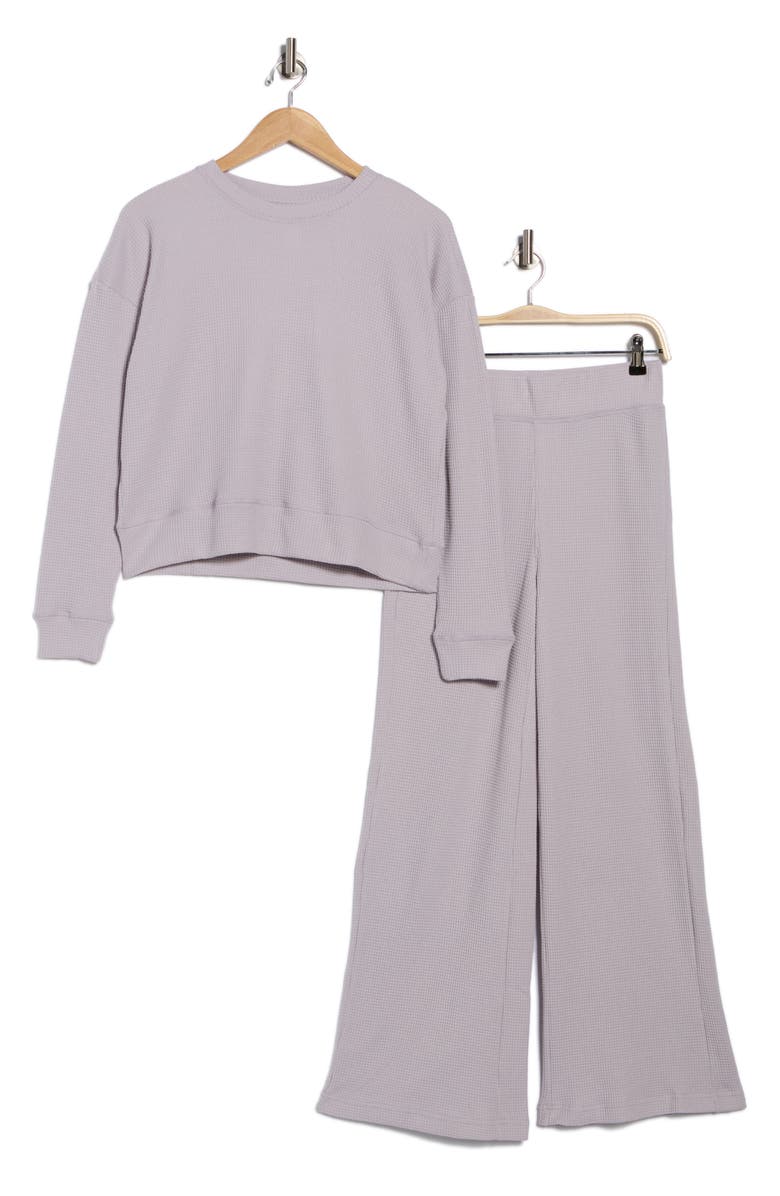 YOGALICIOUS Long Sleeve Top & Pants Waffle Knit Pajamas, Alternate, color, Smokey Slate