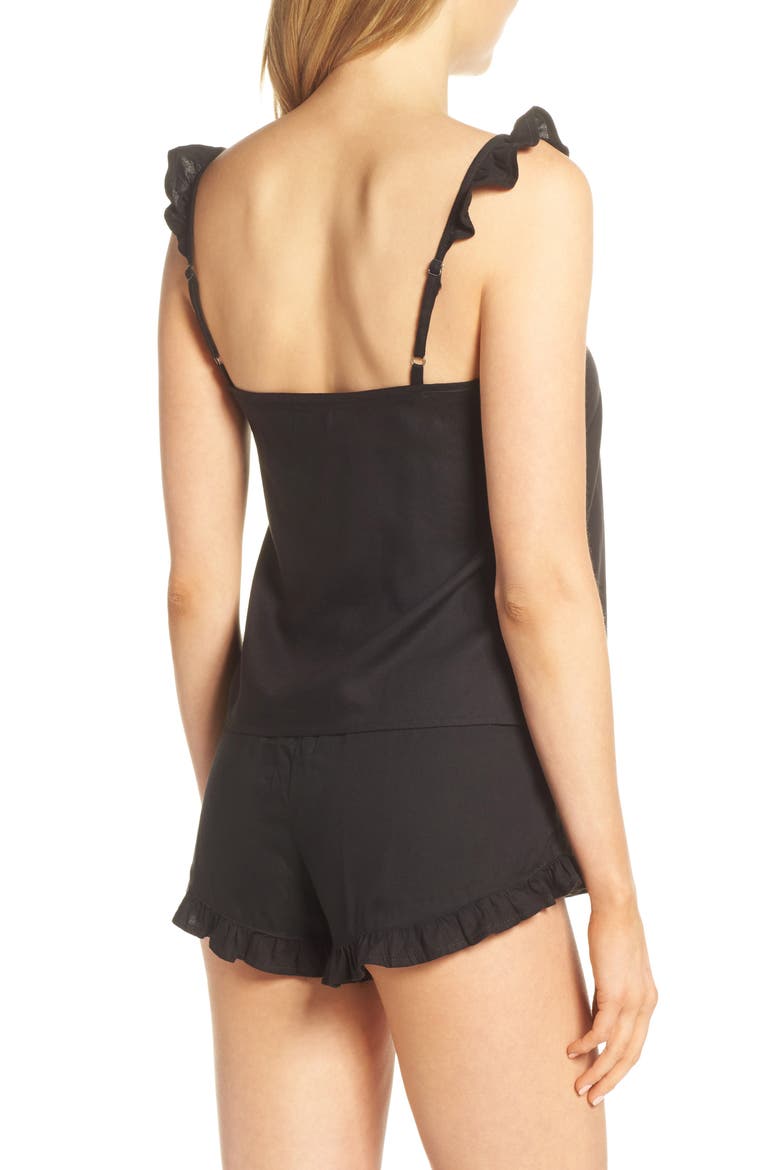 Rosee Ruffled Camisole & Shorts Pajama 2-Piece Set, Alternate, color, BLK