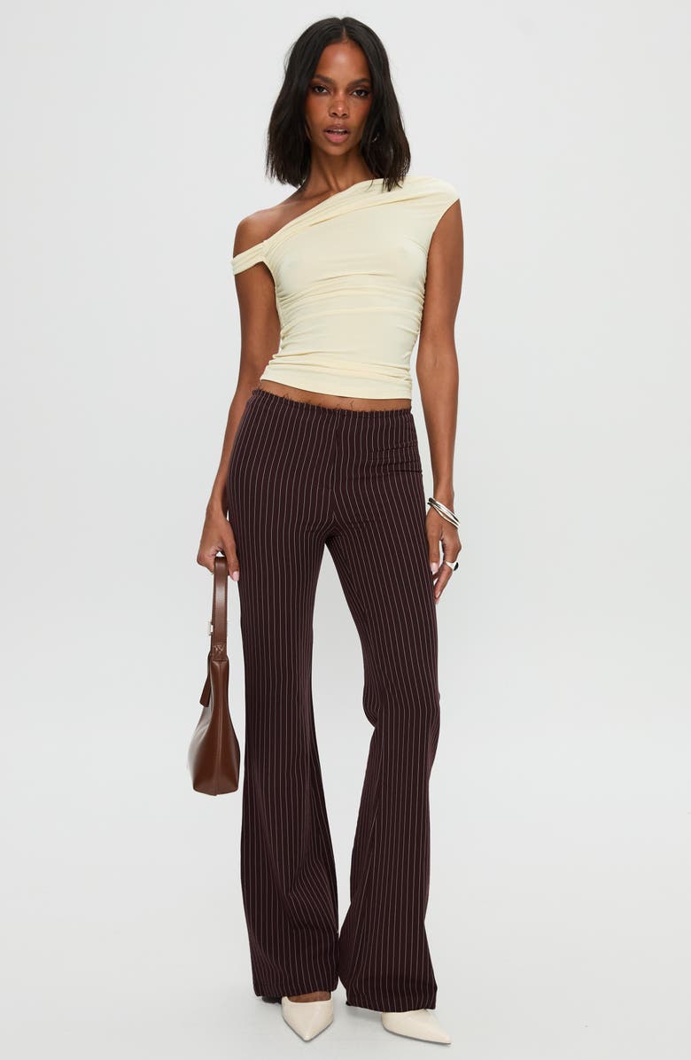 Princess Polly Sportia Pinstripe Low Rise Flare Pants, Alternate, color, Brown