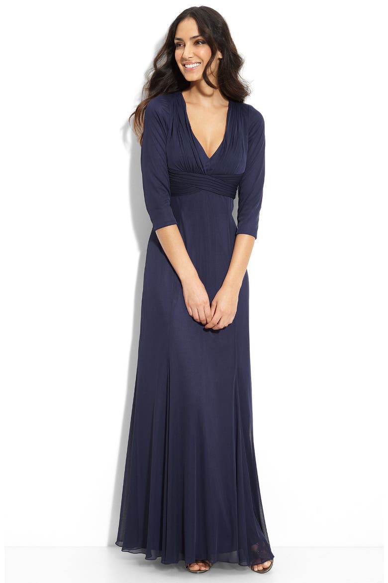 Crisscross Waist Mesh Gown, Main, color, NAVY