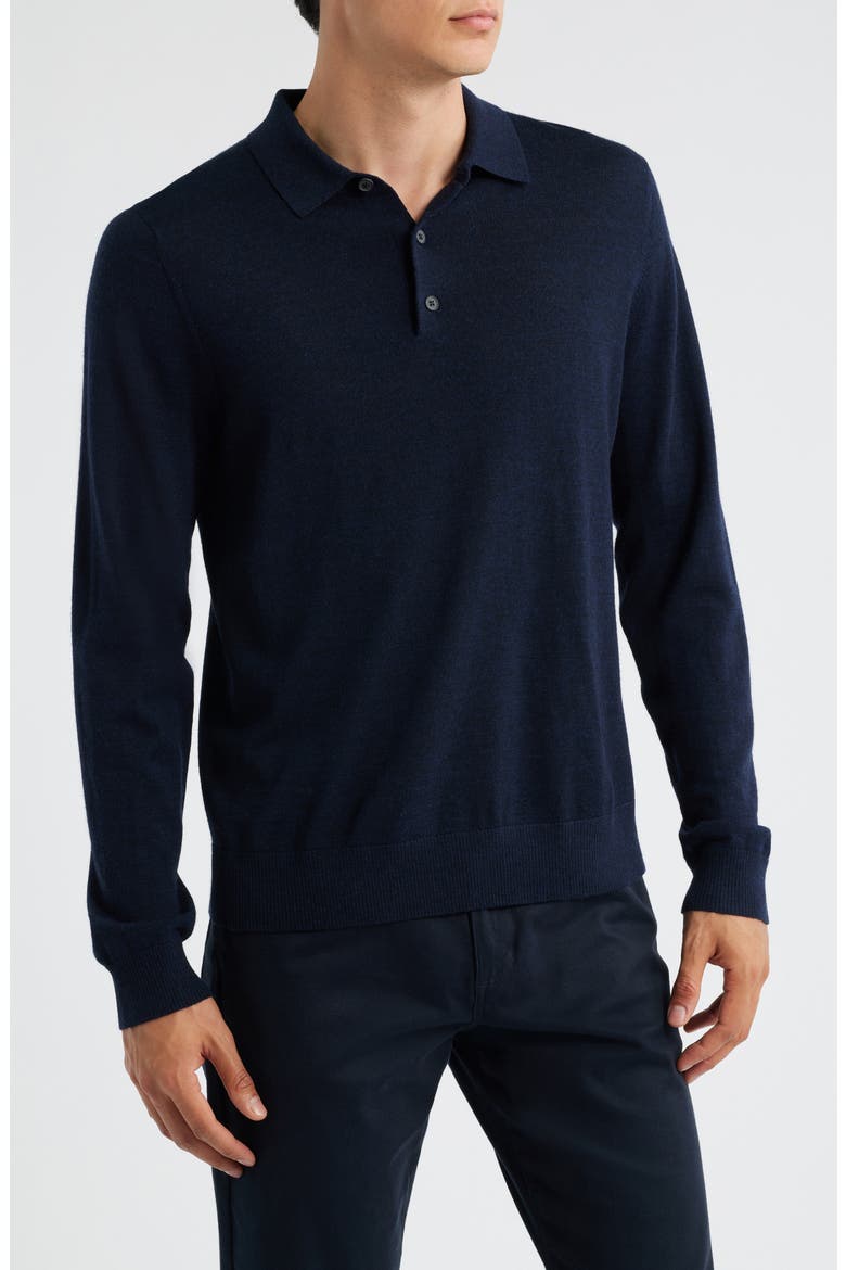 Long Sleeve Merino Wool Polo, Main, color, COASTAL BLUE