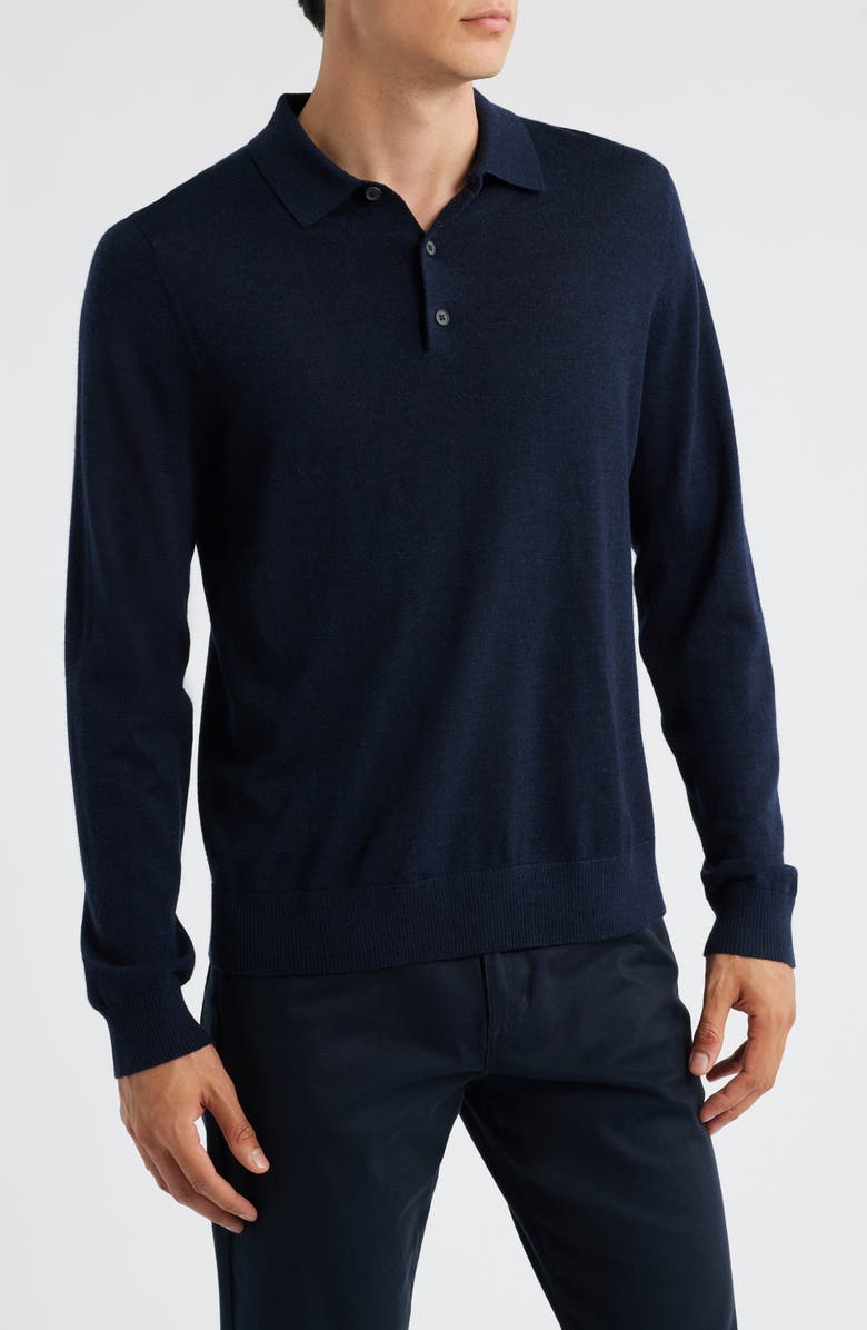 Vince Long Sleeve Merino Wool Polo, Main, color, Coastal Blue