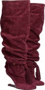 Balmain No Wedge suede leather thigh-high boots with tassel
