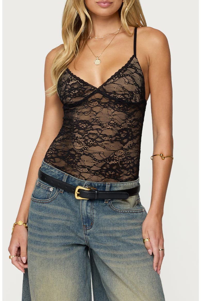 Lace Cami Bodysuit, Main, color, BLACK