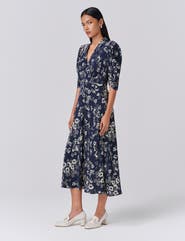 Ghost London Mia Crepe Floral Midi Tea Dress