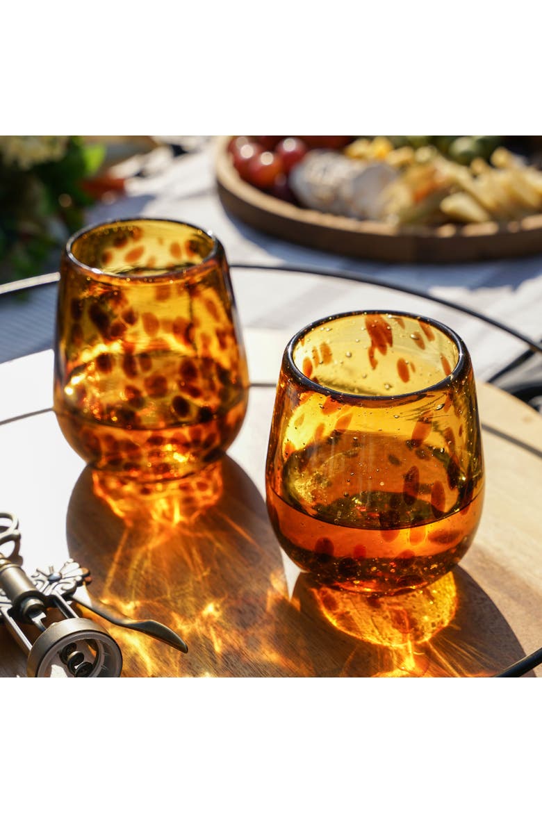 Segunda Vida Tortuga Recycled Stemless Wine Glasses Set of 2, Alternate, color, Brown