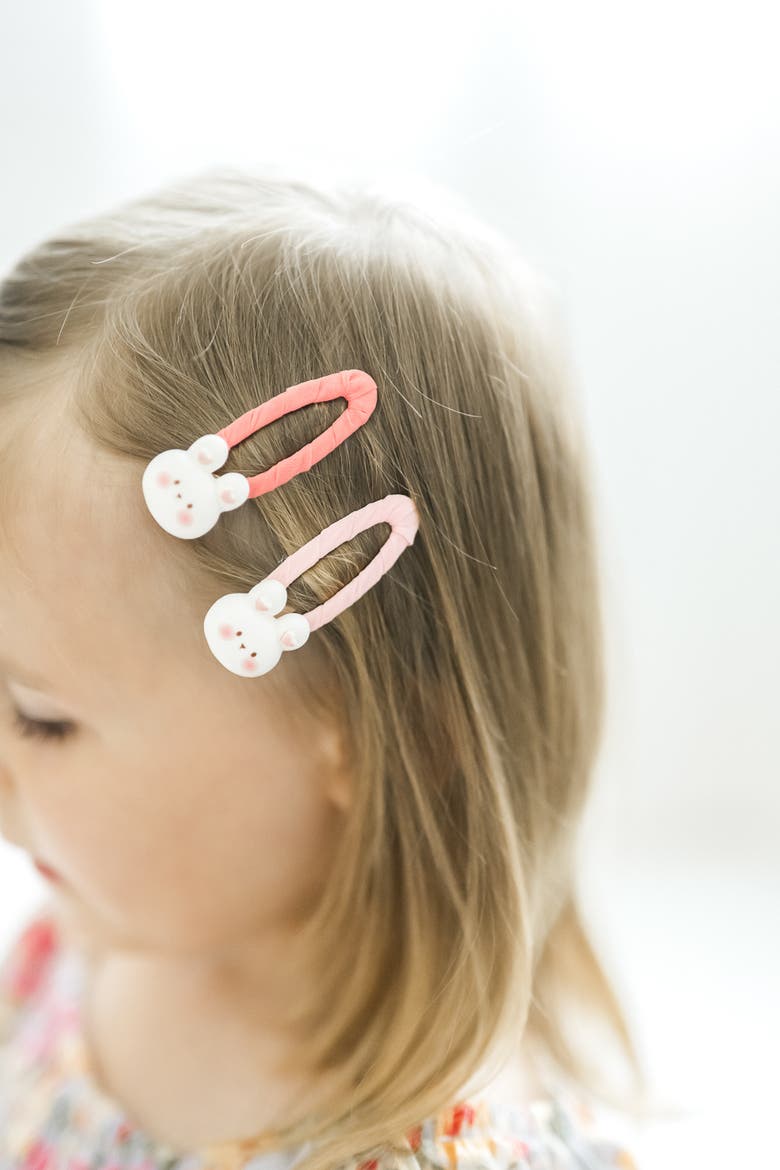 Bunny Hug Hair Clip Set of 7 Baby, Alternate, color, Baby Pink & Coral