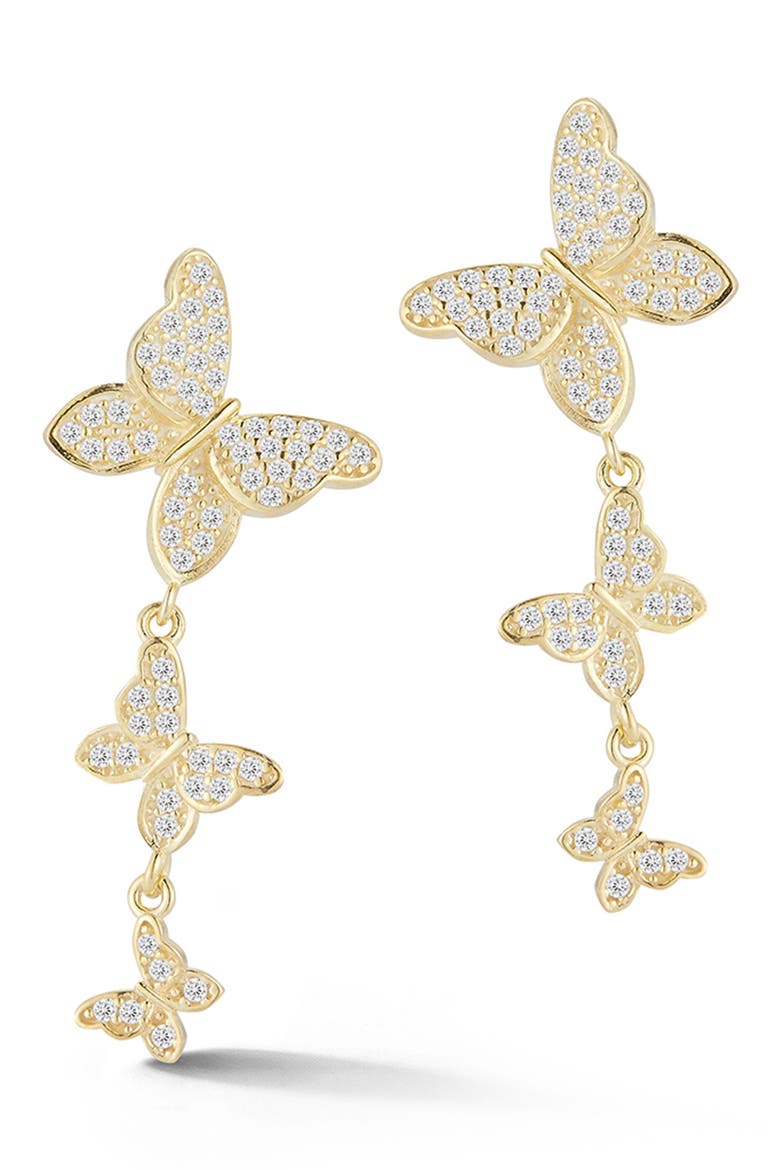 Pavé CZ Butterfly Drop Earrings, Main, color, GOLD