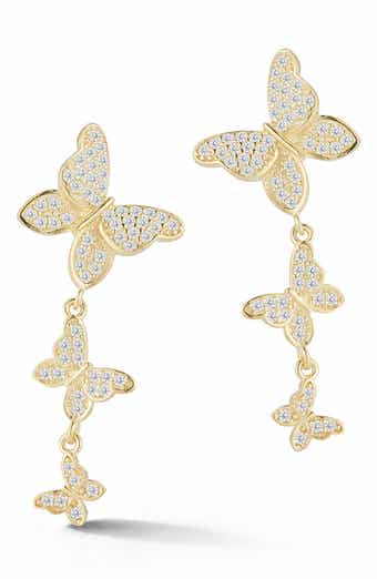 Pavé CZ Butterfly Drop Earrings