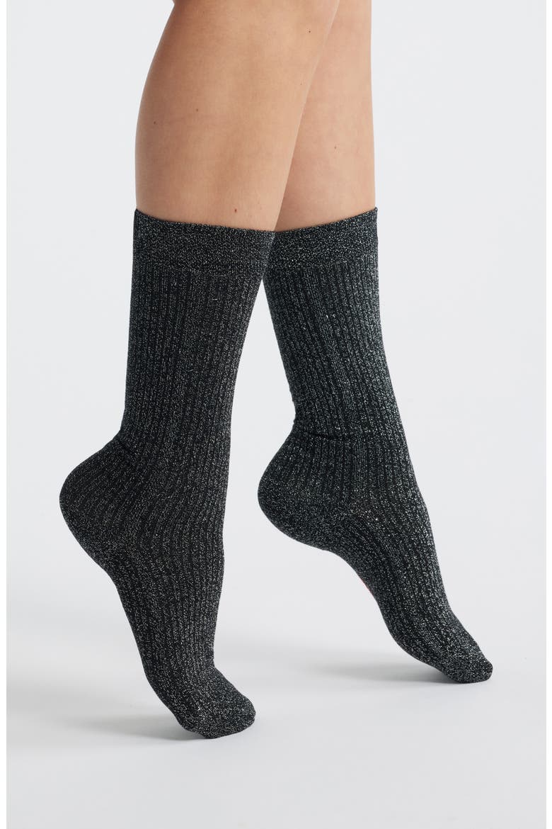Soft Metallic Crew Socks, Main, color, BLACK