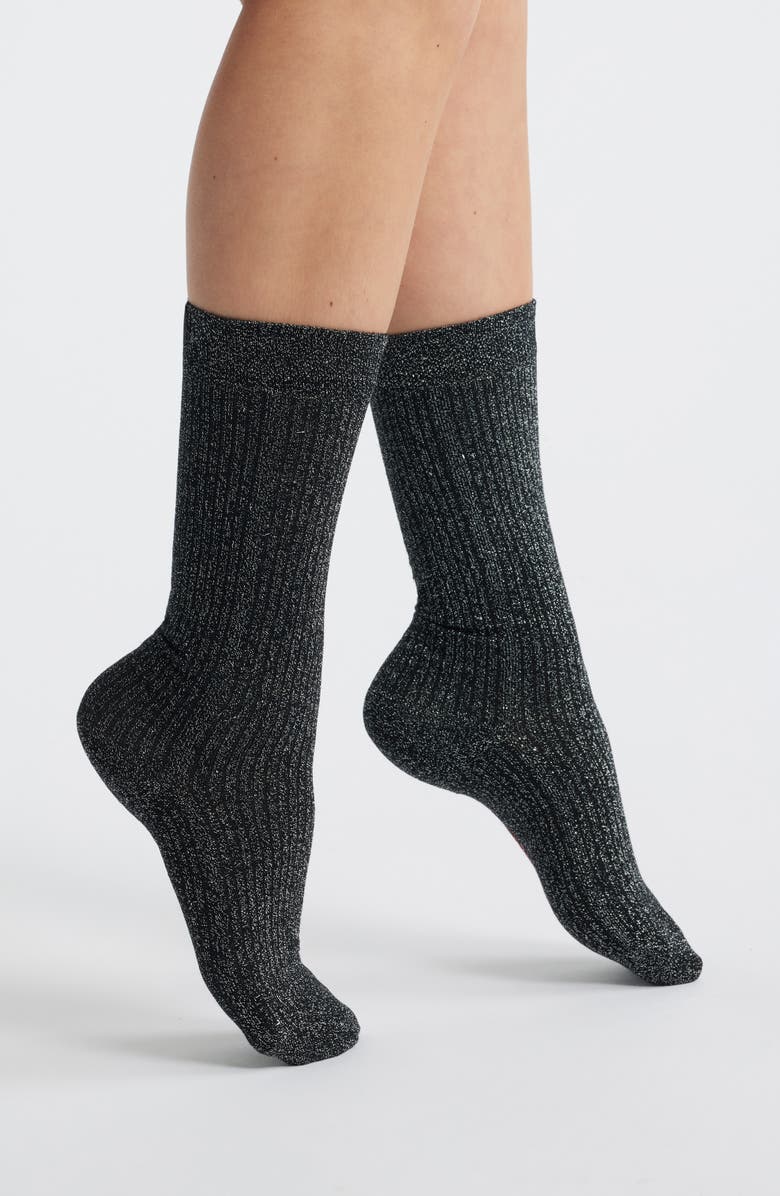 Stems Soft Metallic Crew Socks, Main, color, Black