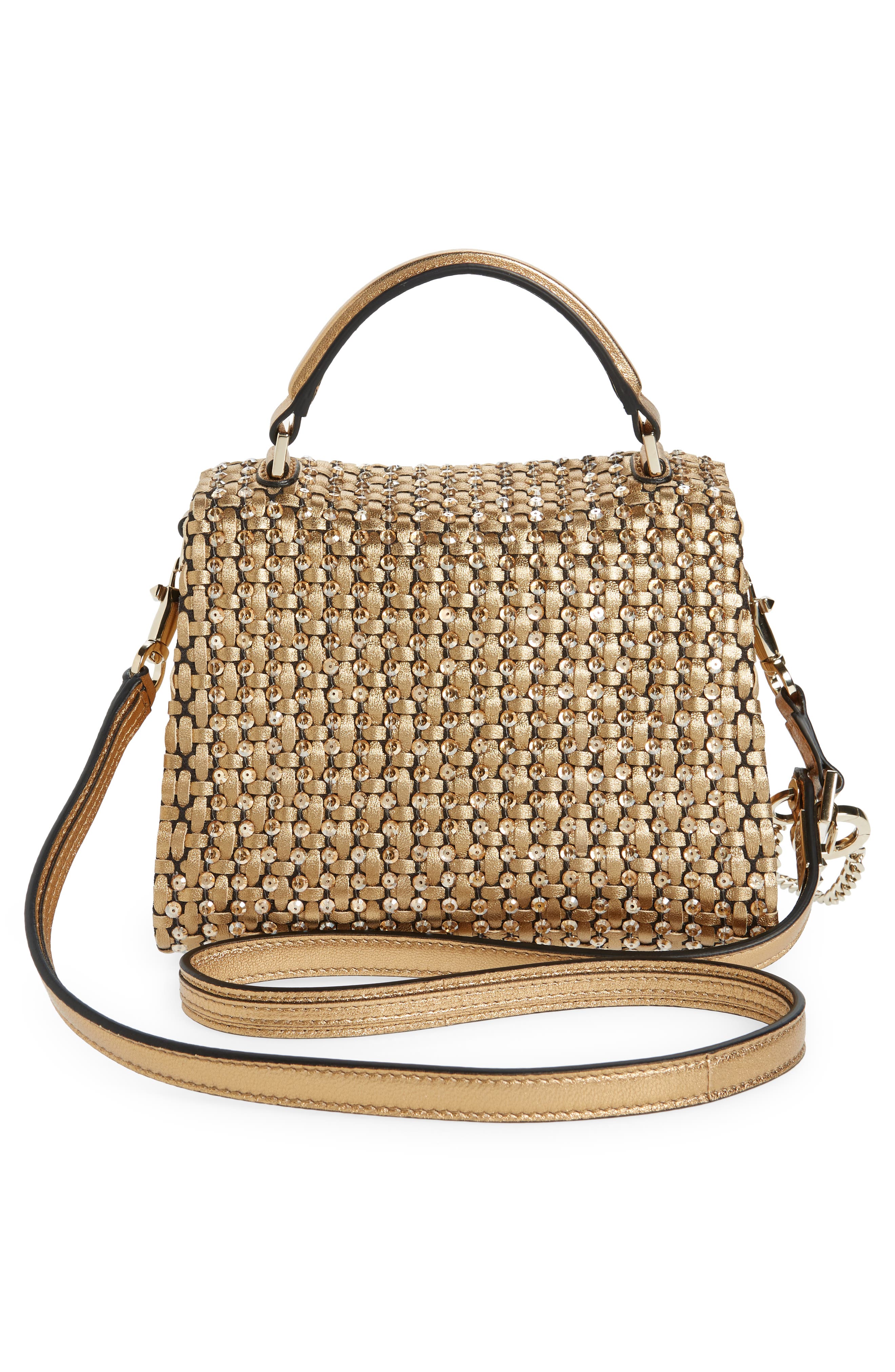 Valentino Garavani Mini VSling Sequin Embellished Woven Metallic Leather Top Handle Bag, Alternate, color, 
