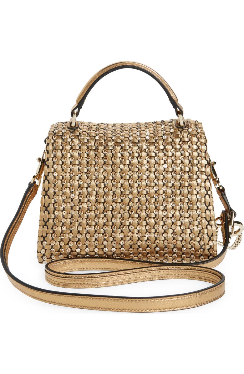 Valentino Garavani Mini VSling Sequin Embellished Woven Metallic Leather Top Handle Bag, Alternate, color, Antique Brass/Crystal Golden
