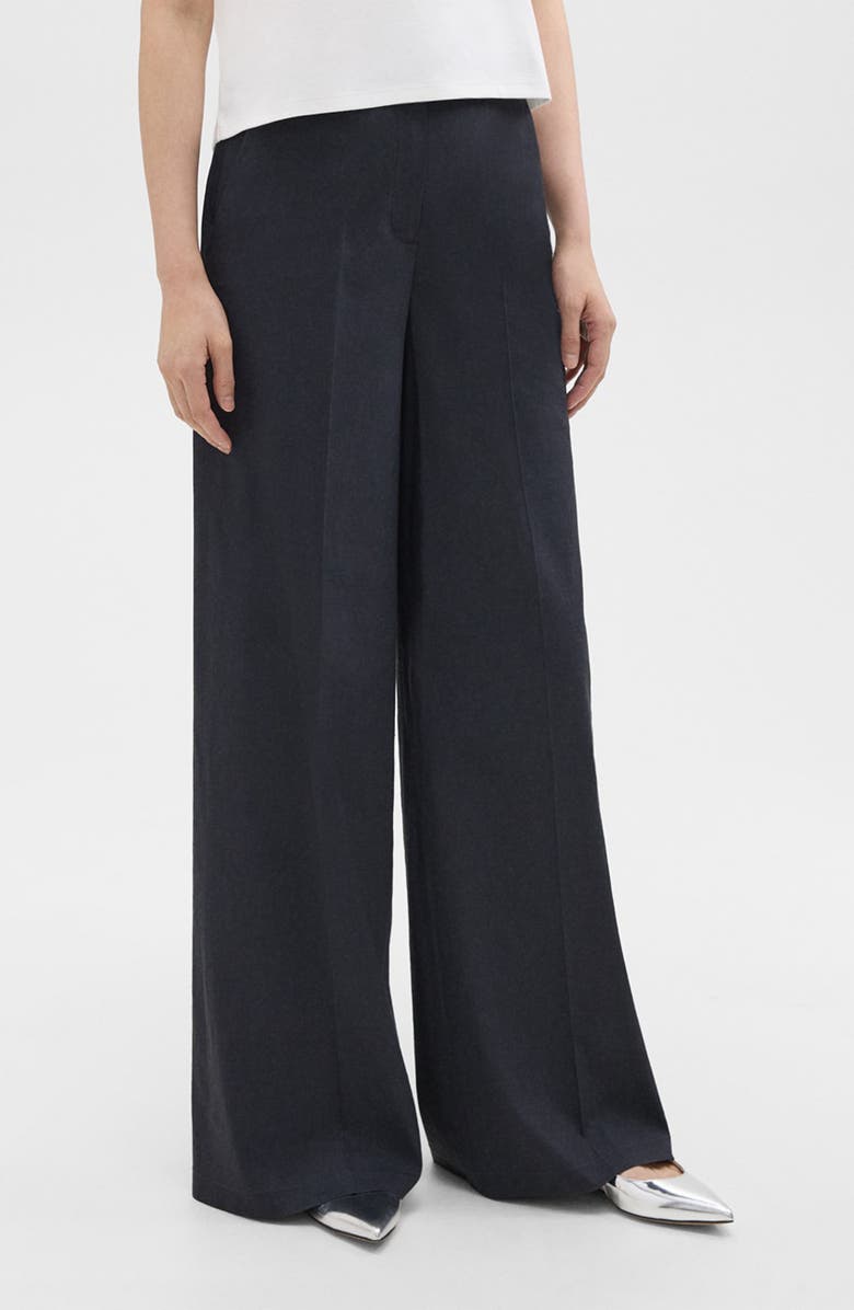 Theory Linen Blend Wide Leg Pants, Alternate, color, Concord