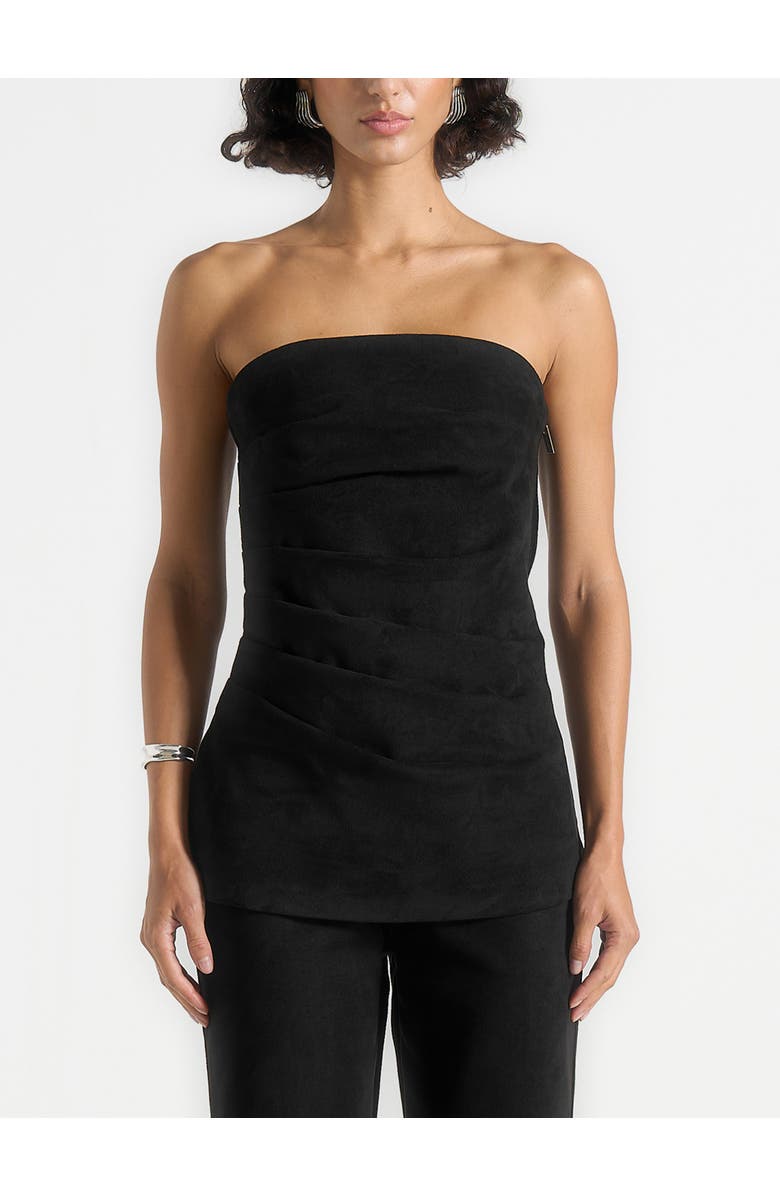 Manière De Voir Laurena Suede Tacked Longline Bandeau Top, Alternate, color, Black