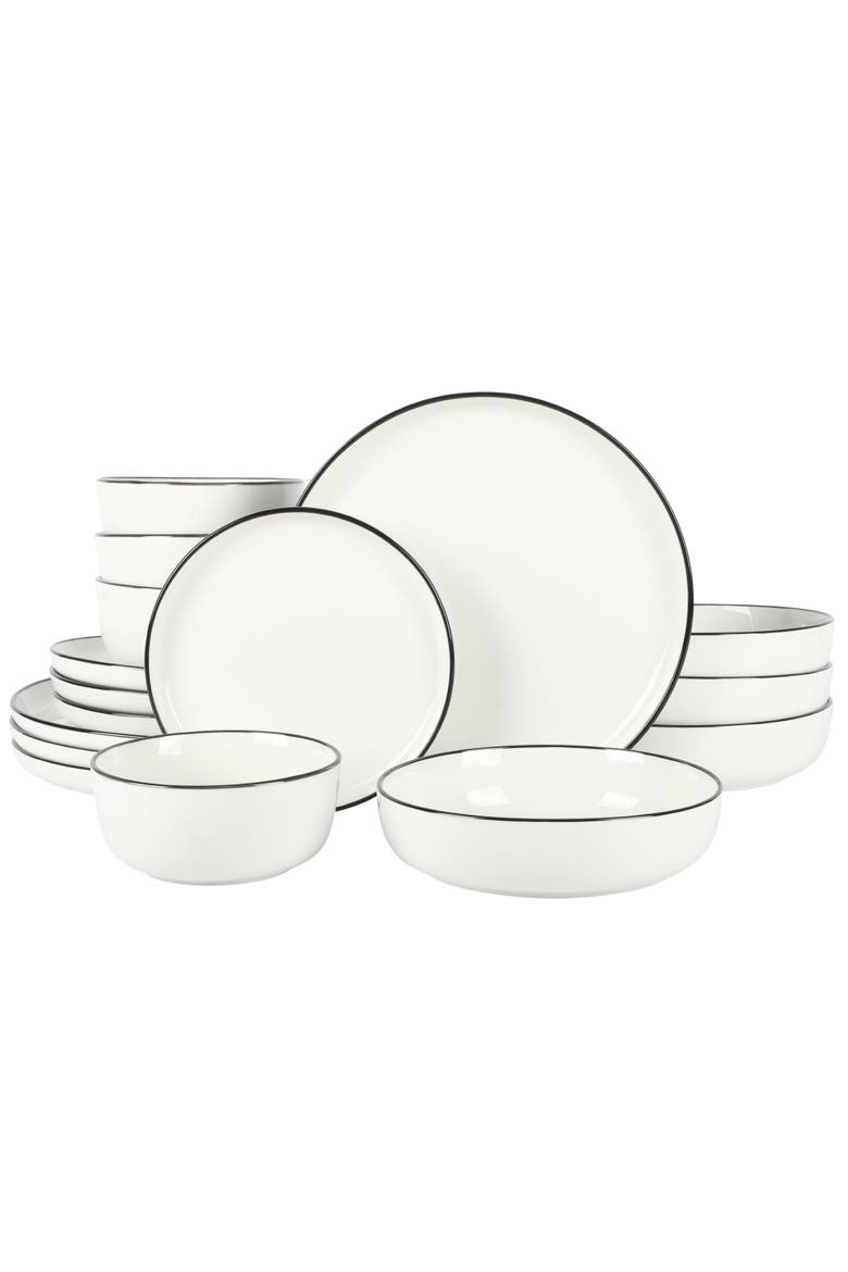 Oslo 16 Piece Dinnerware Set, Main, color, White with Black Rim