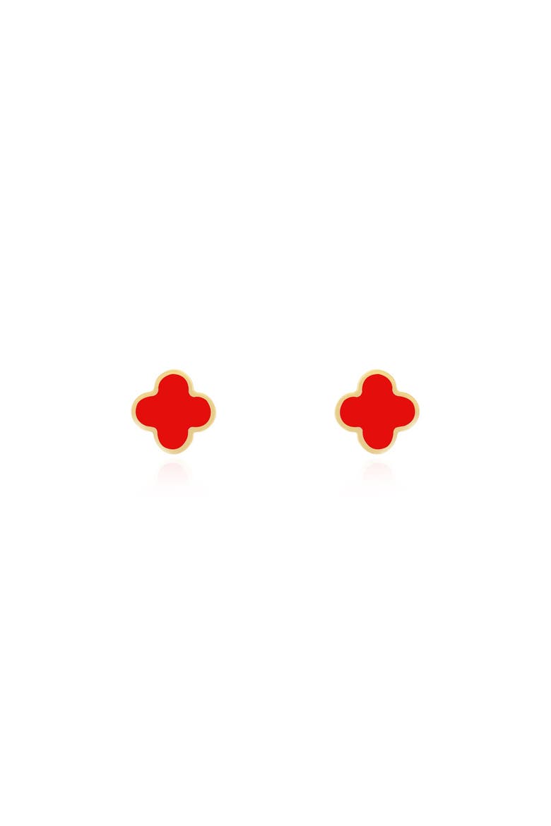 Mini Coral Clover Stud Earrings, Alternate, color, Coral