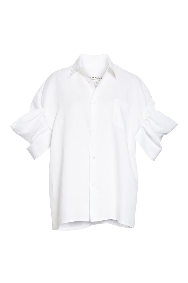 Puff Sleeve Linen Shirt, Alternate, color, WHITE X INDIGO