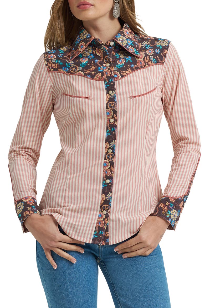 x Lainey Wilson Prairie Print Western Snap Shirt, Main, color, WHITE