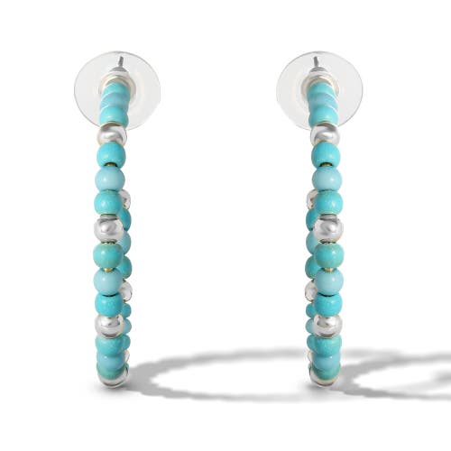Jessica Simpson Turquoise Bead Hoop Earrings, Gold Or Silver Tone In Blue