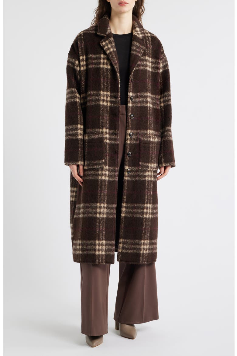 Ginny Check Wool Blend Longline Coat, Main, color, LATTE BROWN