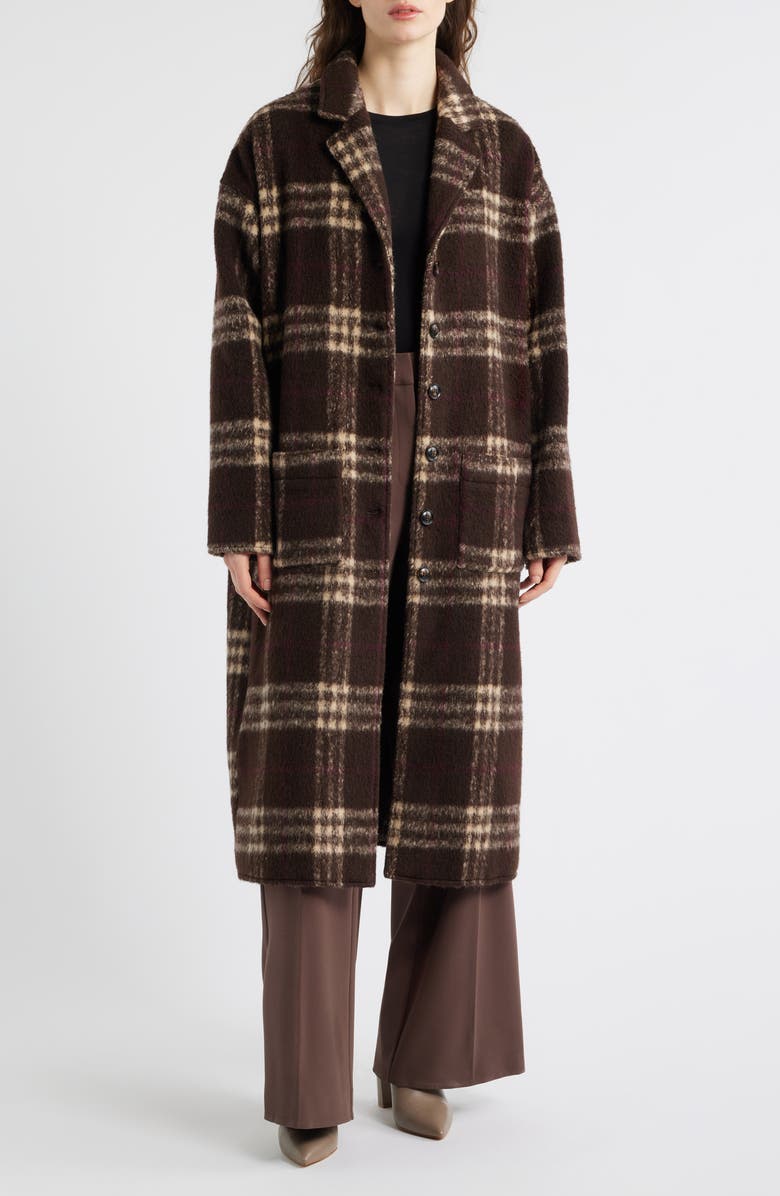 dRA Ginny Check Wool Blend Longline Coat, Main, color, Latte Brown