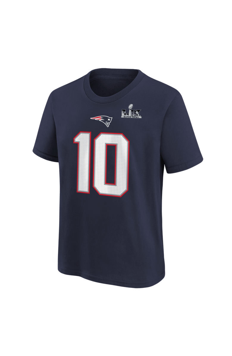 Nike Youth Nike Drake Maye Navy New England Patriots Super Bowl LX Patch Name & Number T-Shirt, Alternate, color, Navy