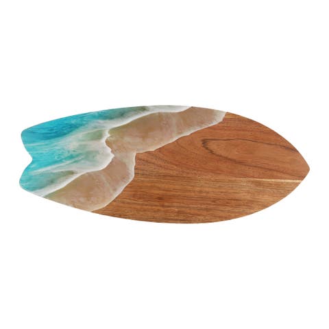 Surfboard Wave Coastal Wood Novelty Sports Shaped Serving Platter 6.5" x 16"