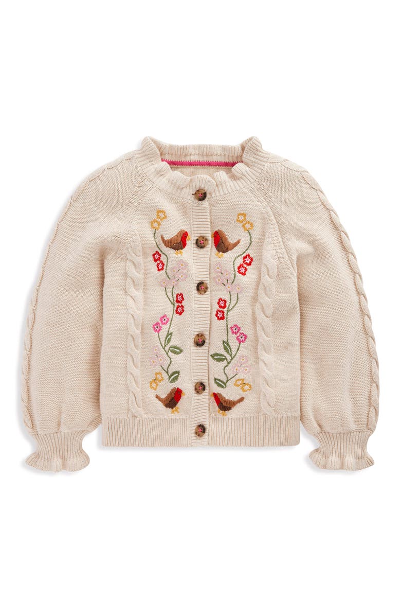 Kids' Floral Embroidered Cotton Cardigan, Main, color, OATMEAL MARL