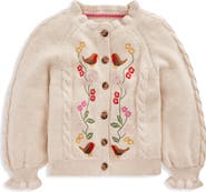 Mini Boden Kids' Floral Embroidered Cotton Cardigan