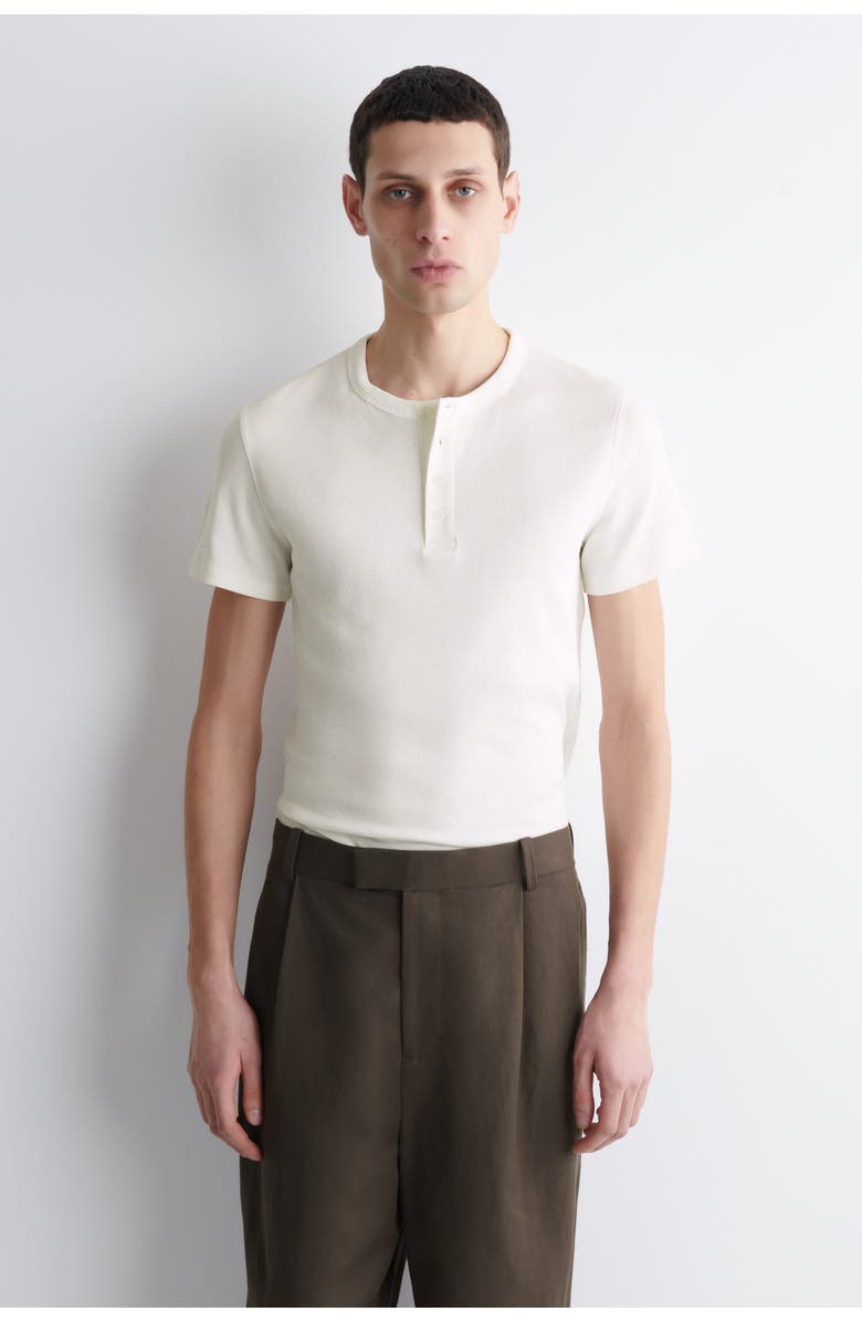 COS Slim-Fit Ribbed Henley T-Shirt, Main, color, Off-White