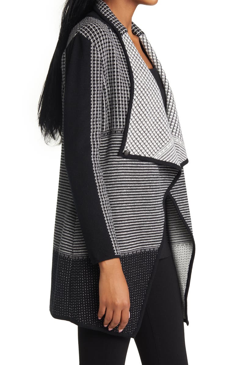 Ming Wang Draped Open Front Knit Jacket, Alternate, color, Black/ Ivory