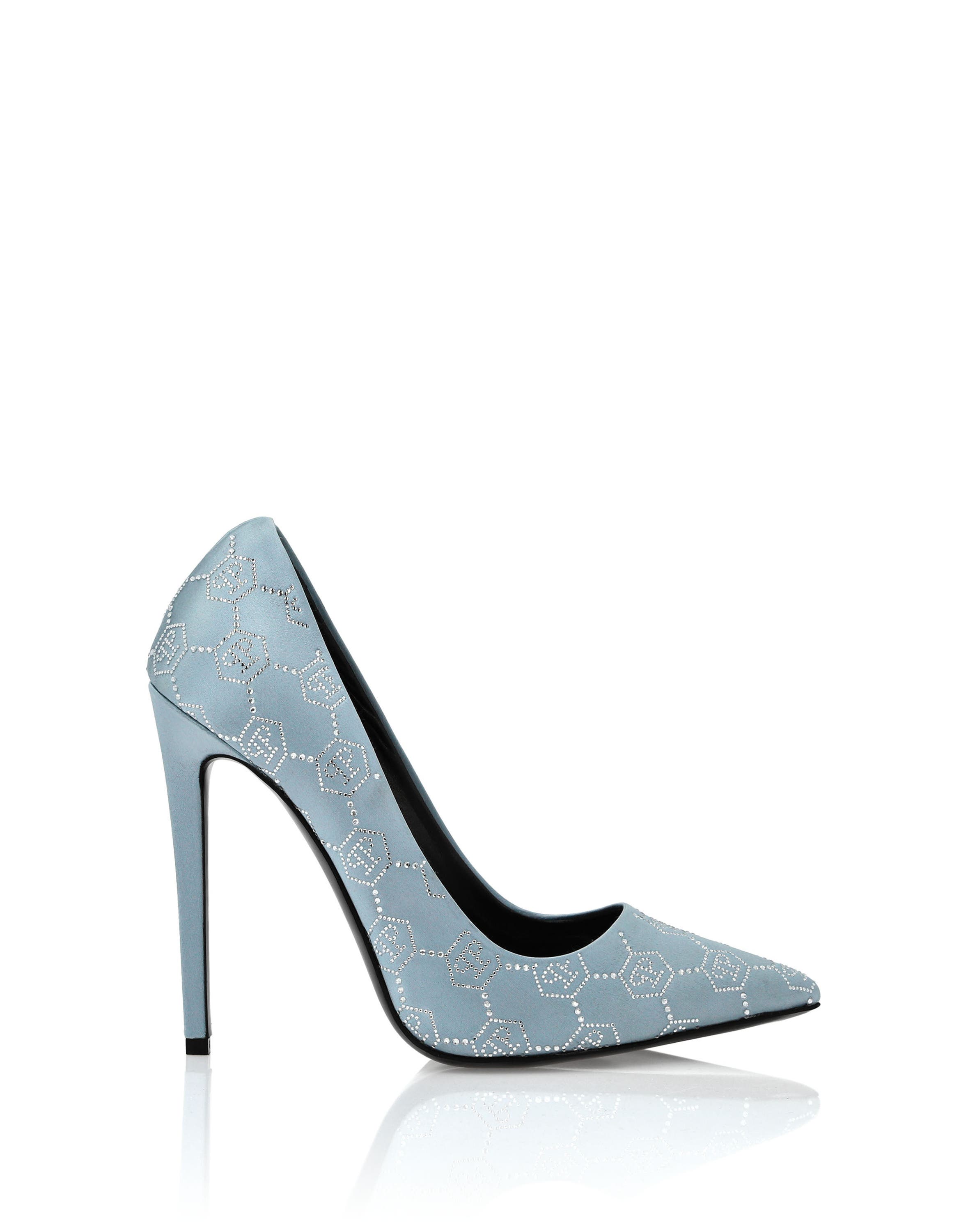 Satin Decollete Hi-Heels Monogram Strass Women, Alternate, color, lightblue