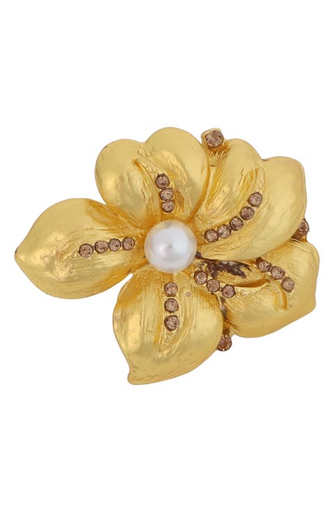 Pavé Faux Pearl Flower Brooch