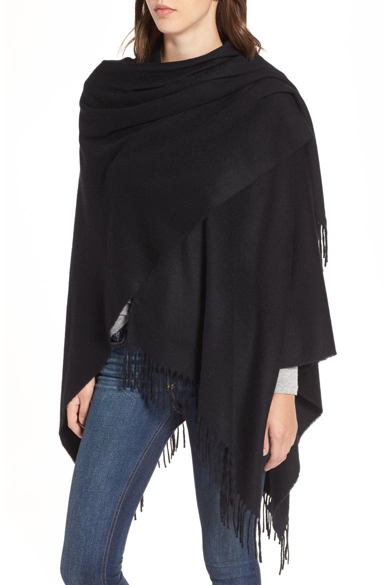 Cashmere Poncho, Alternate, color, BLACK