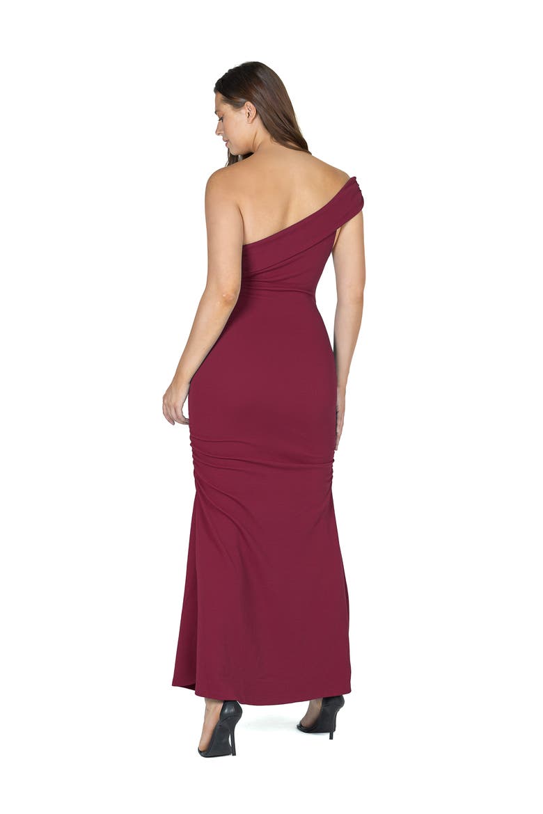 Formal One Shoulder Rouched Mermaid Maxi Dress, Alternate, color, Brick