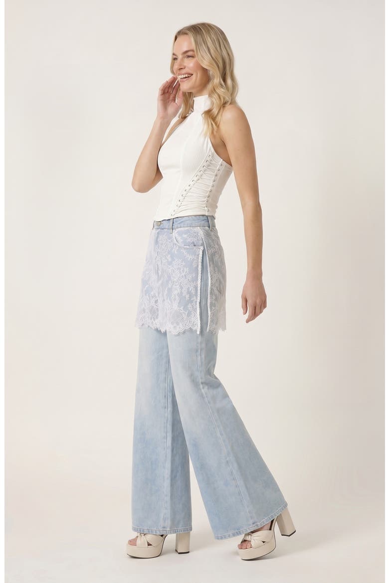 Lace Skirt Overlay Wide Leg Pants, Alternate, color, Light Blue / White