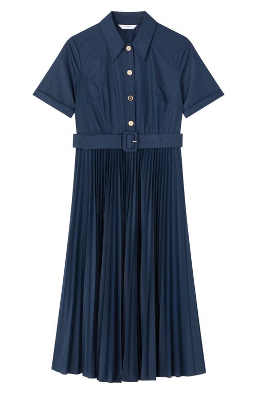Lk Bennett Cally Pleated A-line Midi Shirtdress In Navy